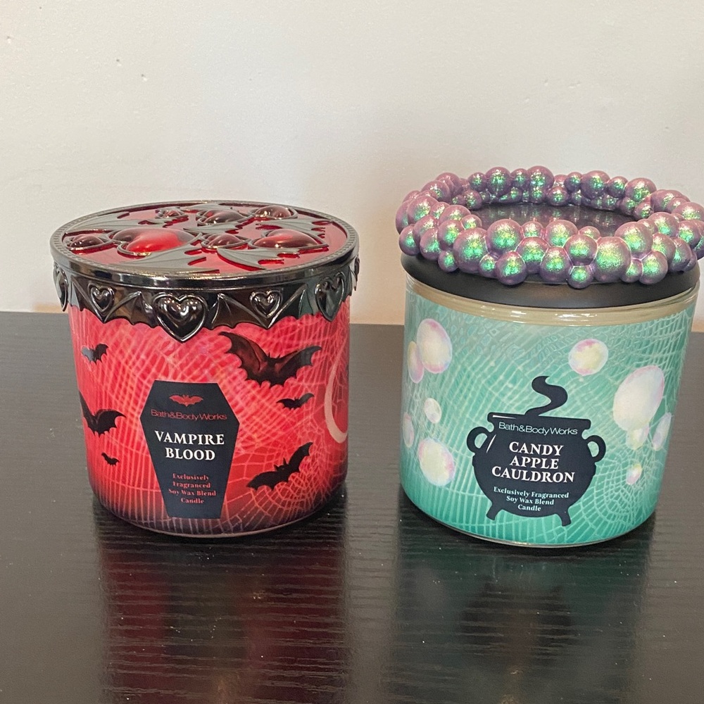 Bath & Body Works Vampire Blood Red and Candy Apple Cauldron Green Candles